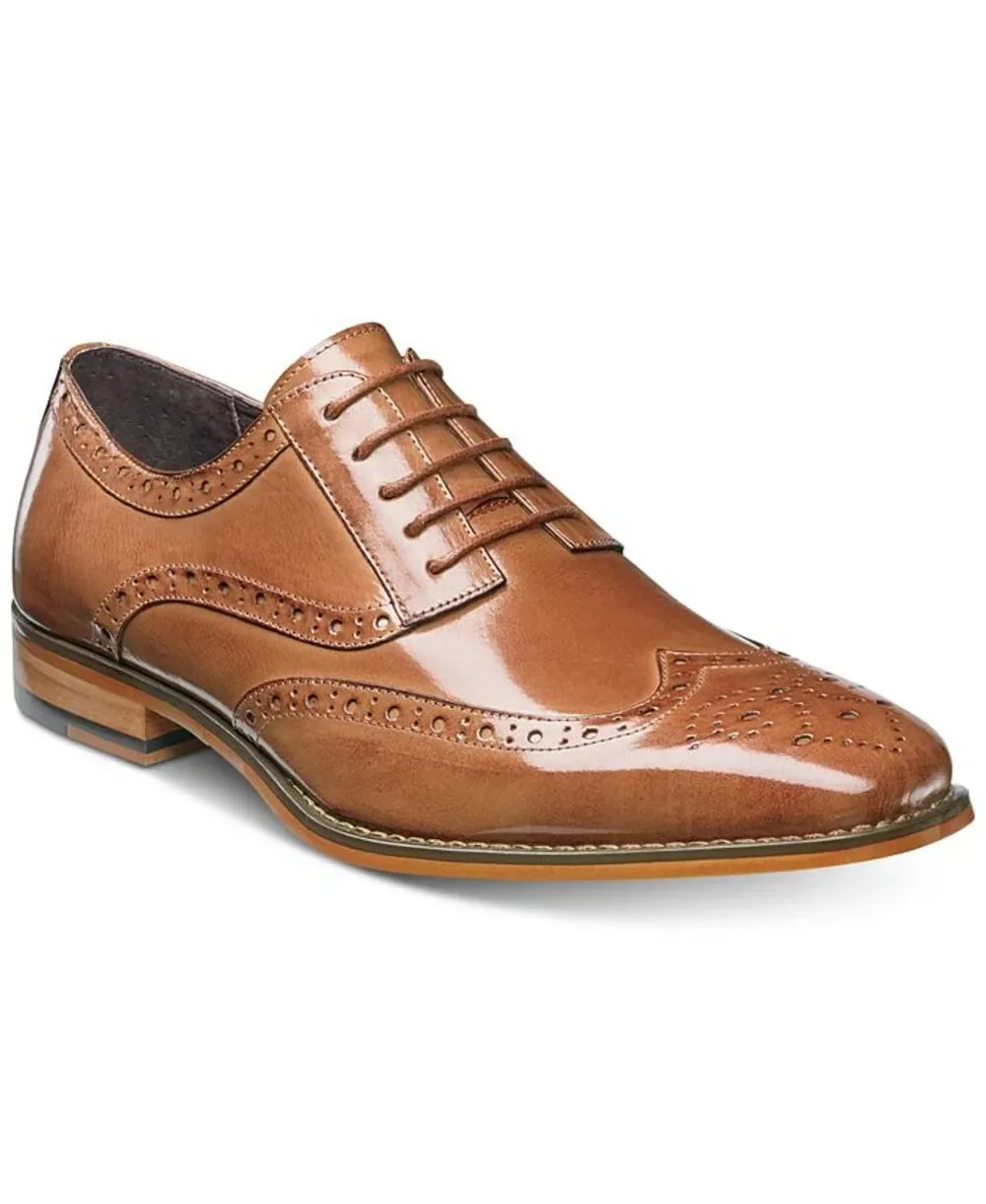 Stacy Adams Men's 11.5 Cognac Brown Leather Wingtip Oxford Dress Shoes Brogue